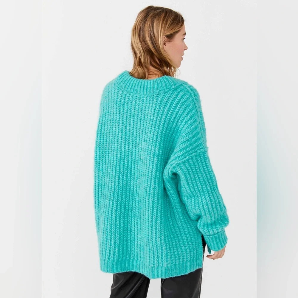Free People Blue Bell V-Neck Sweater // Electric Teal Size M - Picture 10 of 10